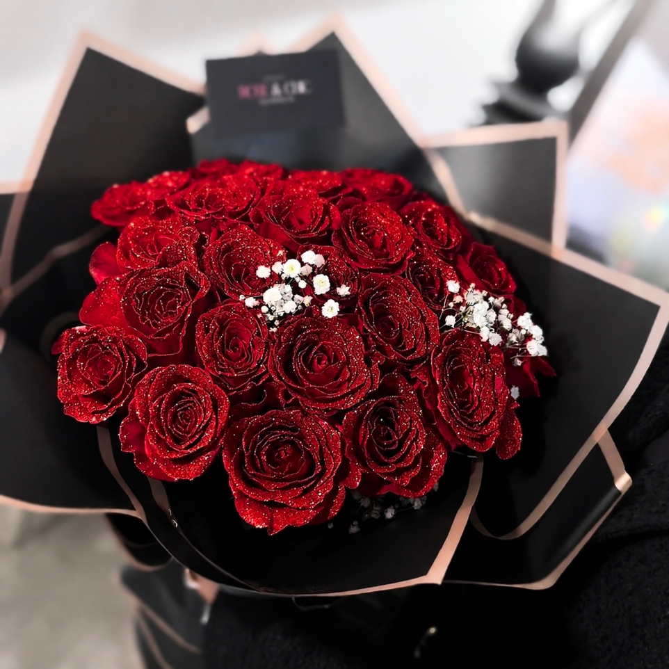 24 roses rouges avec paillettes (Noir, Non)